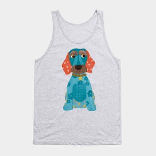 Dottie the Appliqué Dachshund Sausage Dog Puppy with florals and stars Tank Top